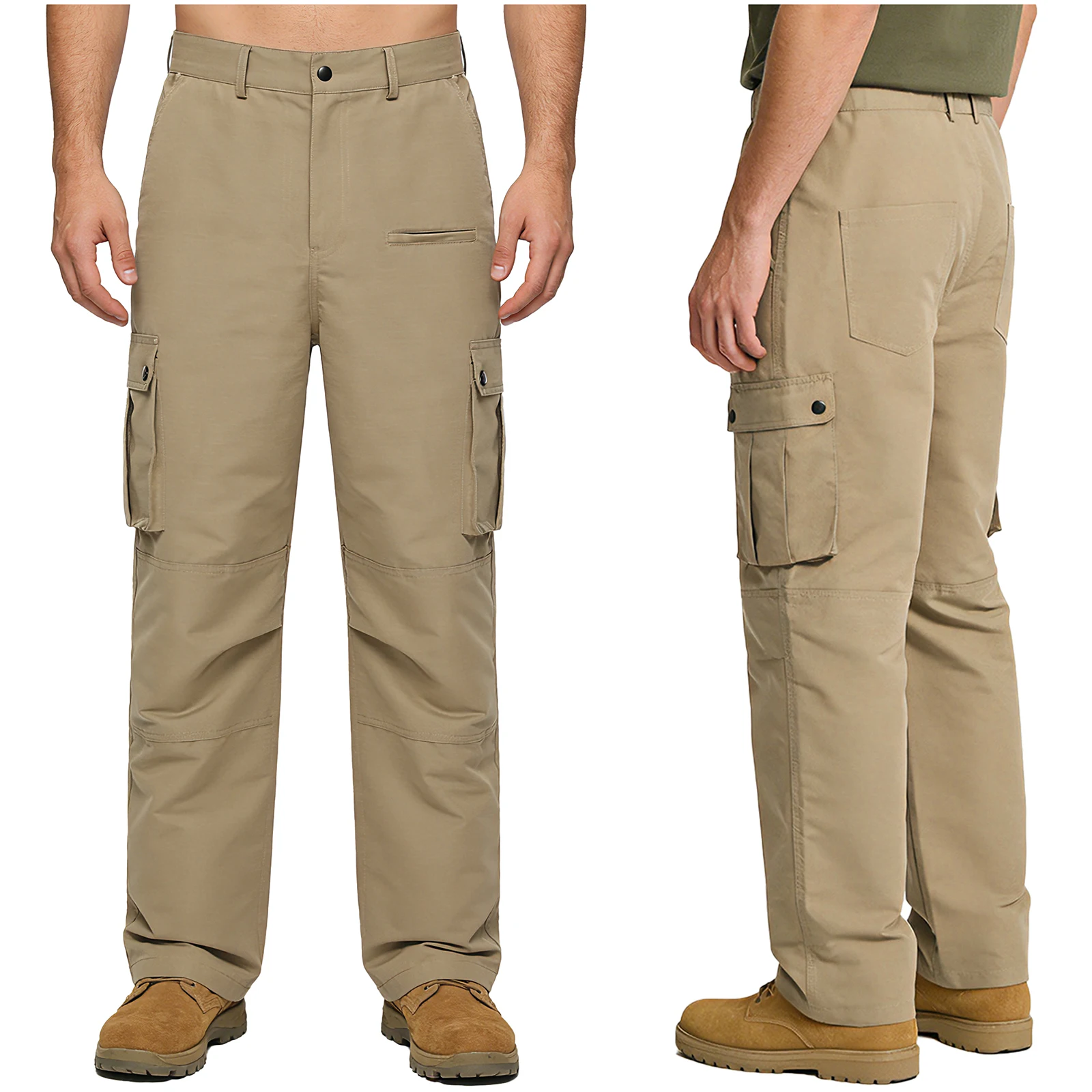 

Men Khaki Color Cargo Pants Multiple Pockets Straight Loose Trousers for Camping Climbing Fishing Daily Casual Outdoor Trousers