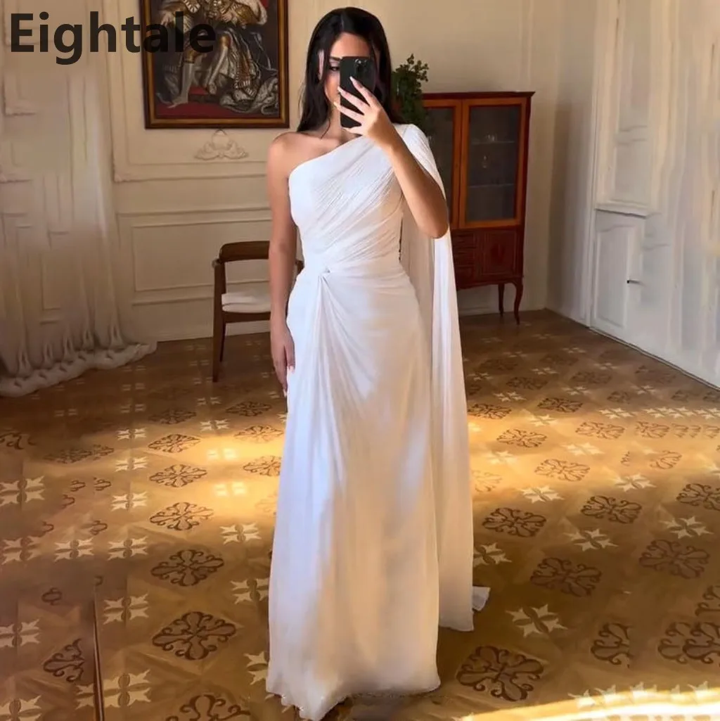 

Eightale 2025 White A Line Chiffon Maxi Evening Dress One Shoulder Saudi Arabic Prom Dress Dubai Party Gown Customized