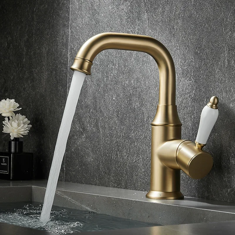 Brass Bathroom Faucet, Rotatable Sink Tap, Leak-Proof Water Valve, Anti-Aging Spout with Soft Aerator, Durable Taps for Bathroom