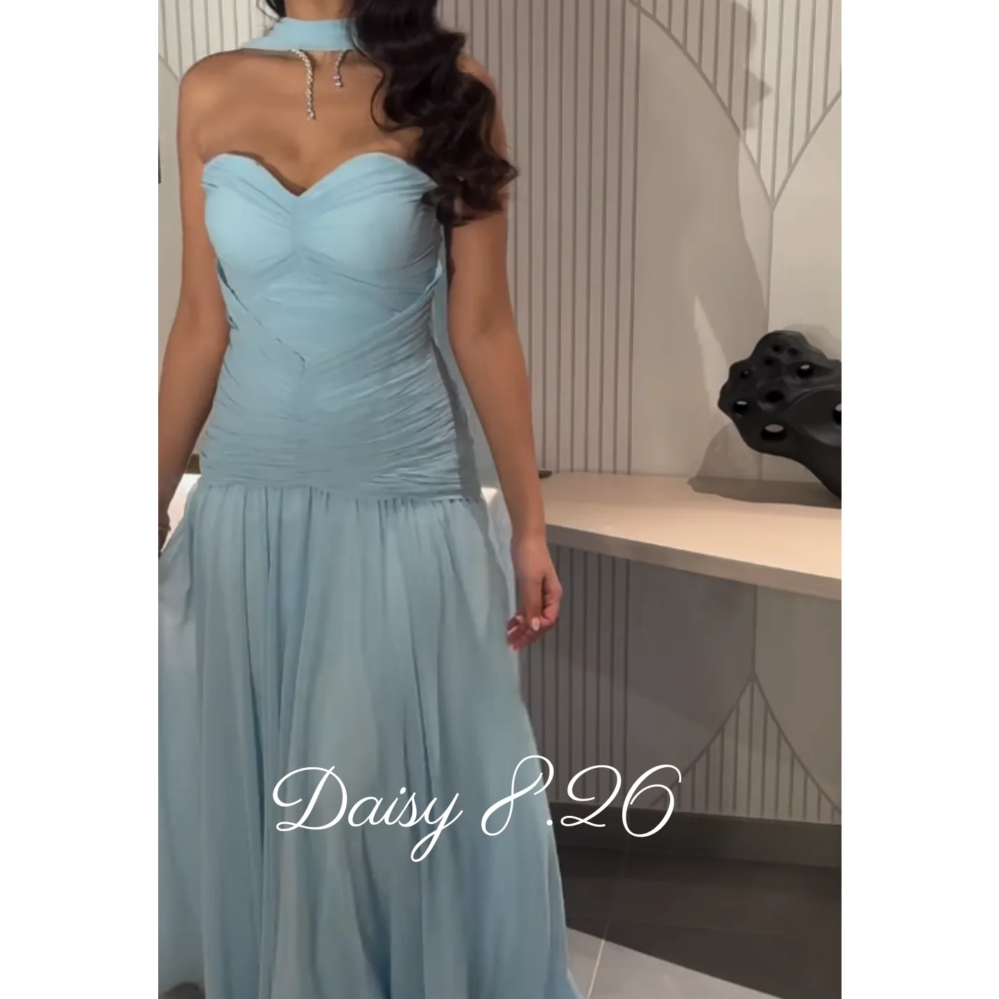 

Blue Sweetheart Prom Dress Chiffon Ruffle Floor Length Mermaid Evening Dress Saudi Arabia Customized Formal Occasion Dress