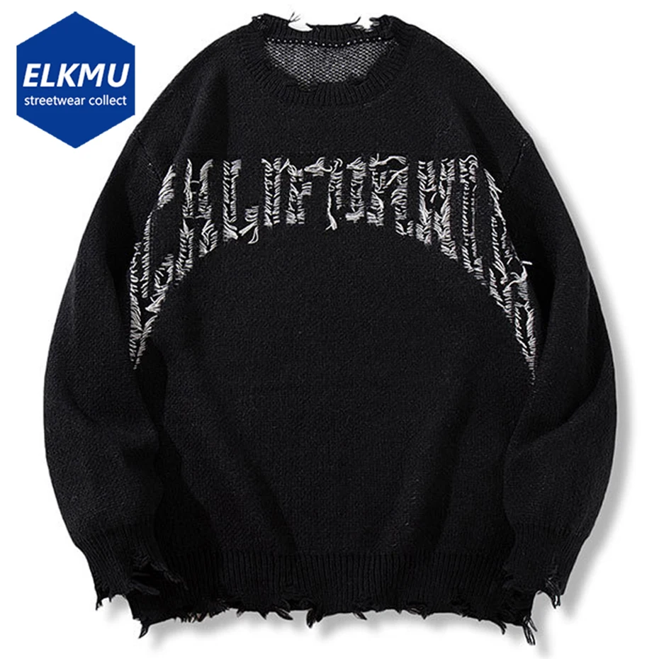 

Oversized Y2K Sweaters Men Streetwear Harajuku Hip Hop Sweaters Knit Jumpers Casual Loose Black Pullover Sweaters Knitwear