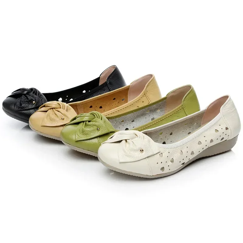 BEYARNE Genuine Leather Shoes Women Butterfly-knot Loafers Women Flats Ballet Autumn Winter Casual Flat Shoes Woman Moccasins