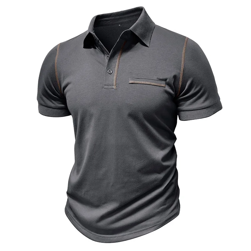 Solid Color Short Sleeve Men's Polo Shirt Fashionable Business Casual Patchwork Collar Top Breathable Daily Sports T-shirt