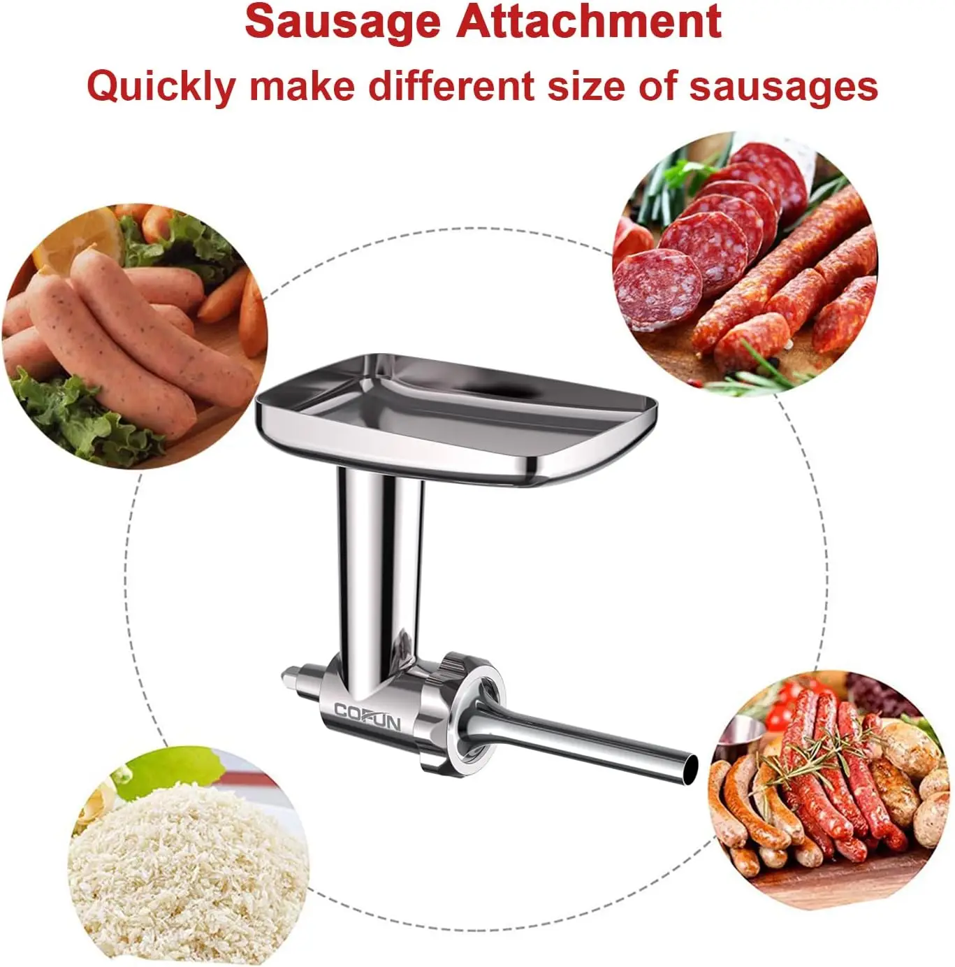 Stainless Steel Dishwasher safety Meat Grinder Attachment for Kitchenaid Mixer, Kitchenaid Meat Grinder with 3 Sausage Stuffer