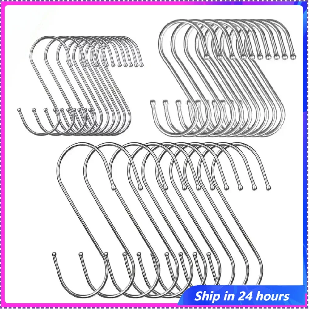 

5pcs Stainless Steel S Shaped Hook Kitchen Bathroom Clothing Hooks Multi-functional Metal Hanging Hook