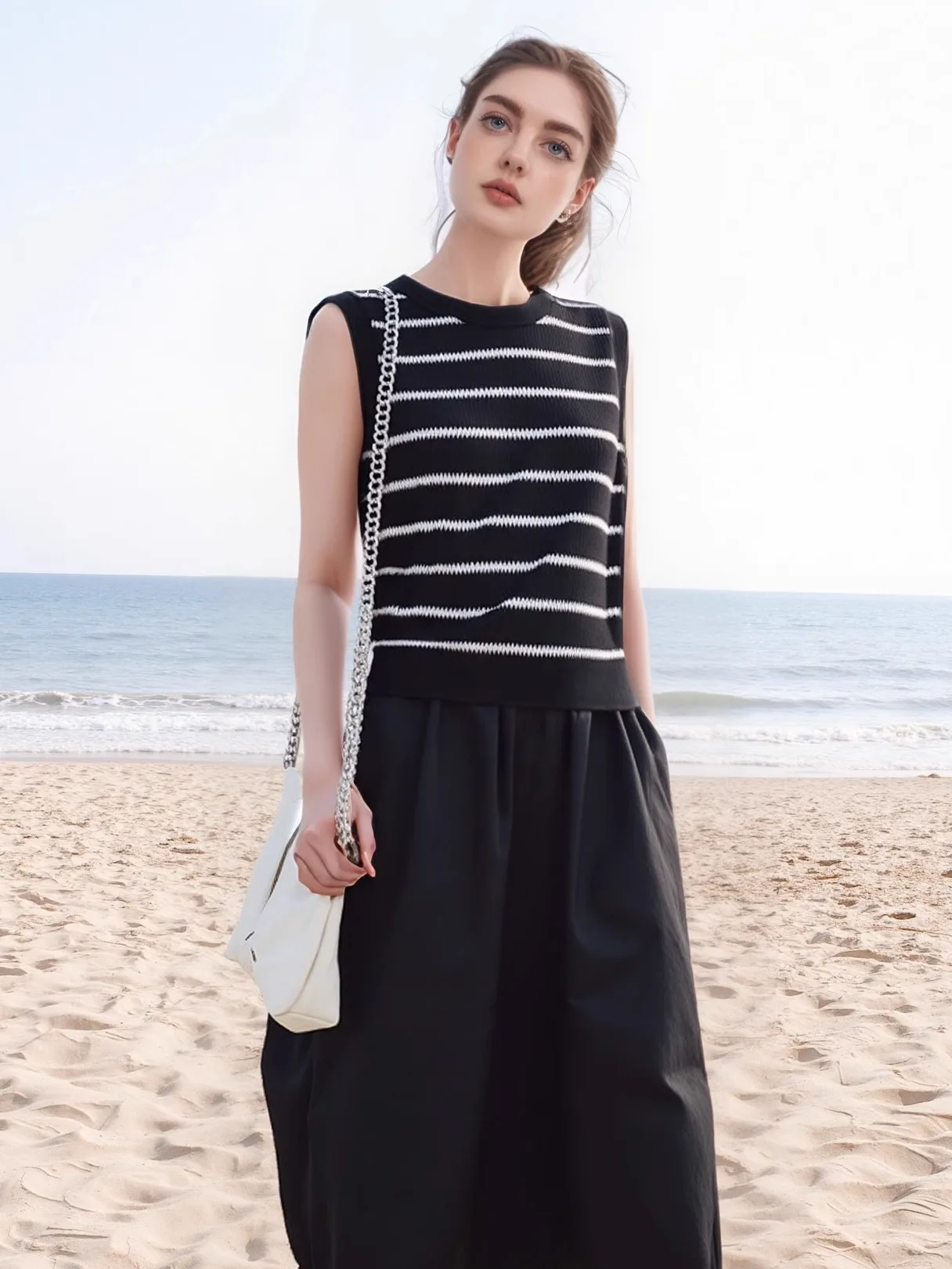 

Вязаный жилет в стиле ретро с цветными полосами, женский, летний, тонкий, полувысокий воротник, облегающий, базовый слой, верхняя одежда