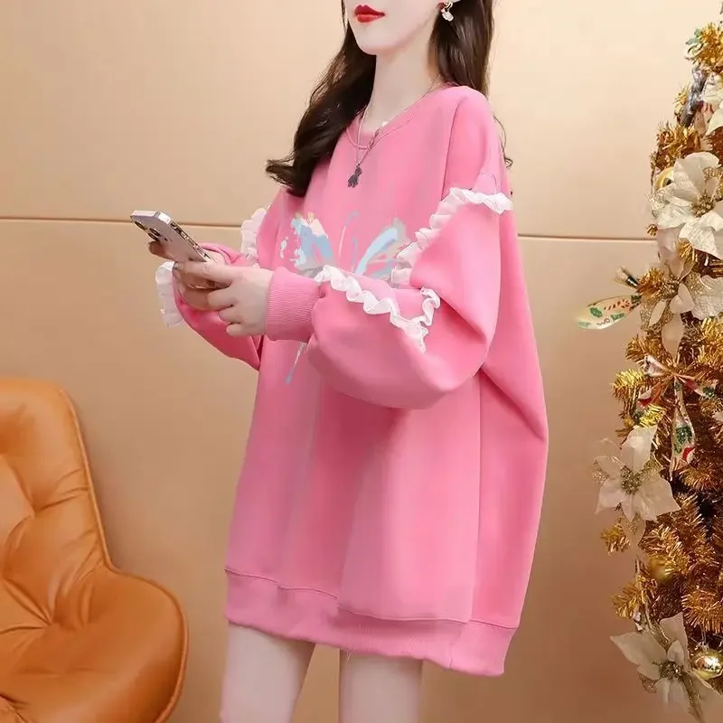 Korean Fashion Graffiti Round Neck Woman Pullover Tops Cheap High Quality Designer Emo Sport Essential Kpop Sweatshirt for Women