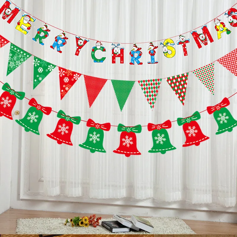 

Christmas String Flags, Supplies Banner for Home Party Hanging Piece Letter Colorful Flag Christmas Decoration Triangular Flag