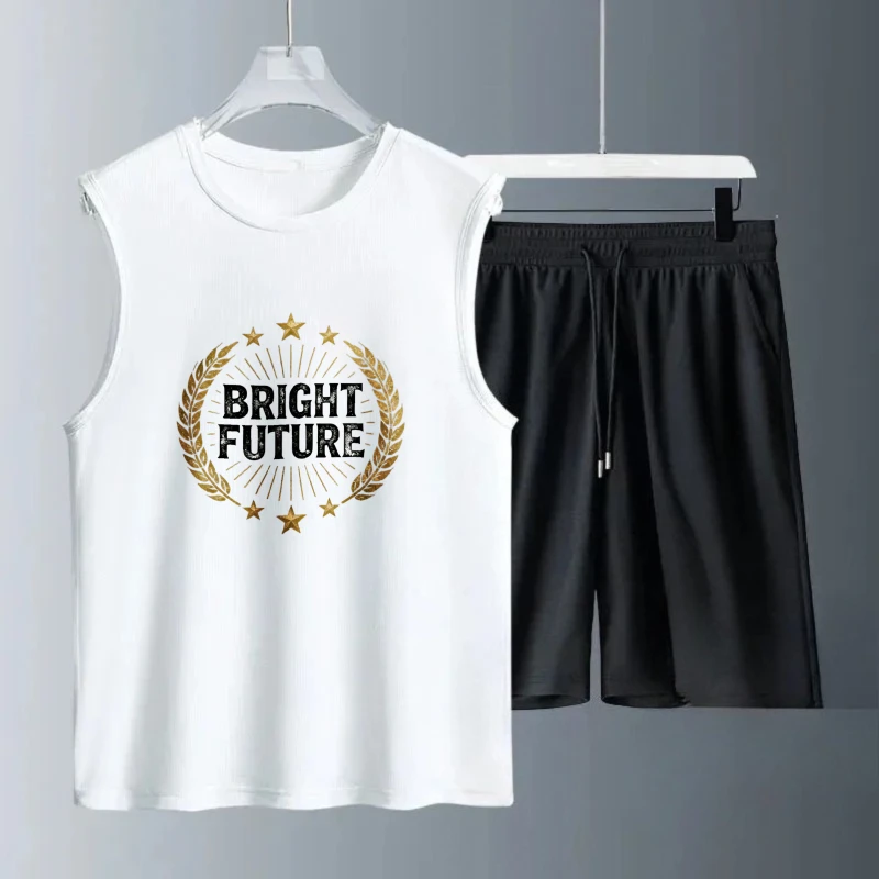 

Men's Tank top Sets Short Sleeve+Shorts Men's summer clothing Polyester Breathable men's clothing set Summe Fashion Suit for man