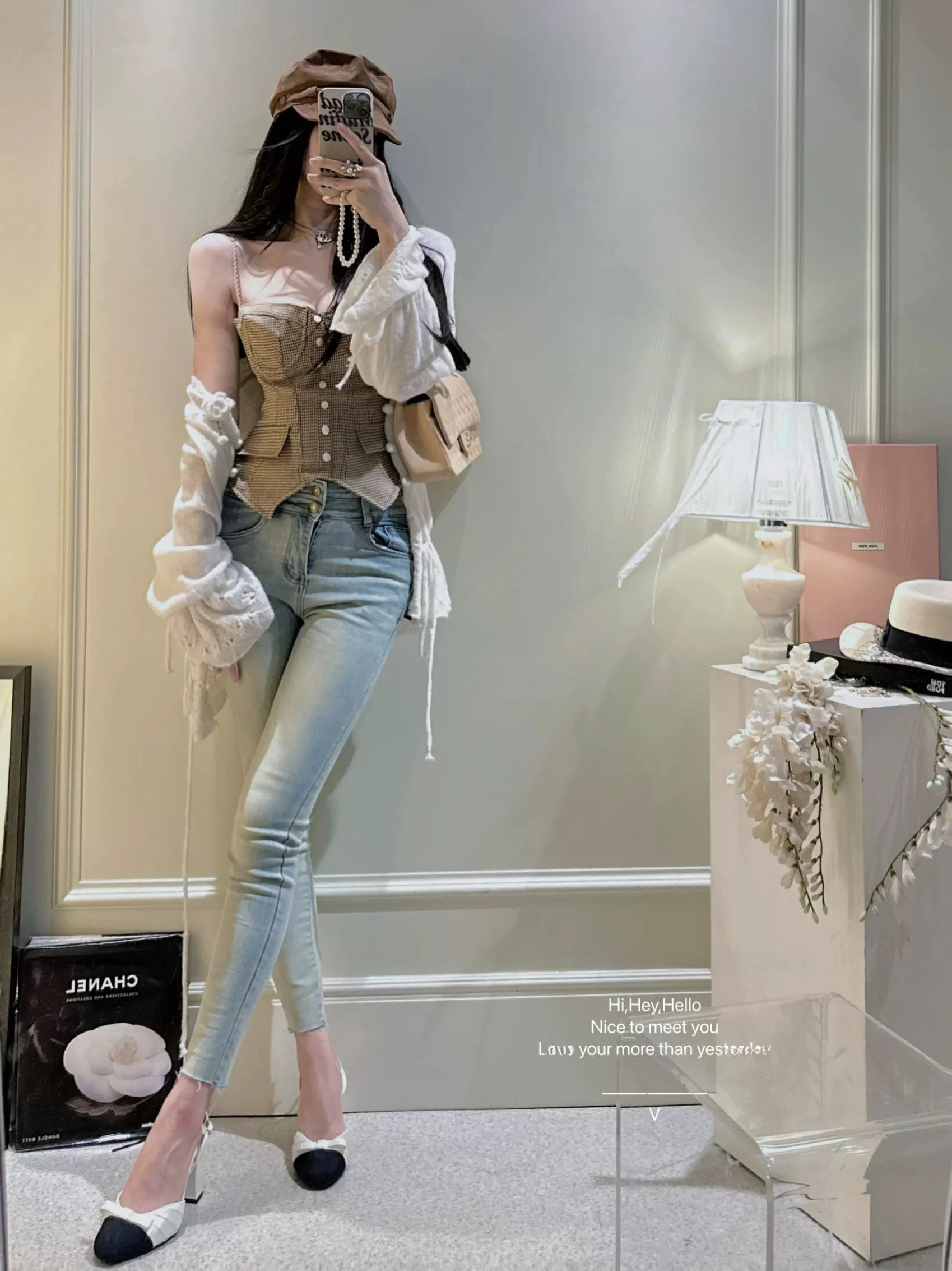 

High Waist Denim Slim Fit Pants Women's Elastic Cartoon Leg Blue High Waist Cotton Stretch Denim Skinnies Korean Sle