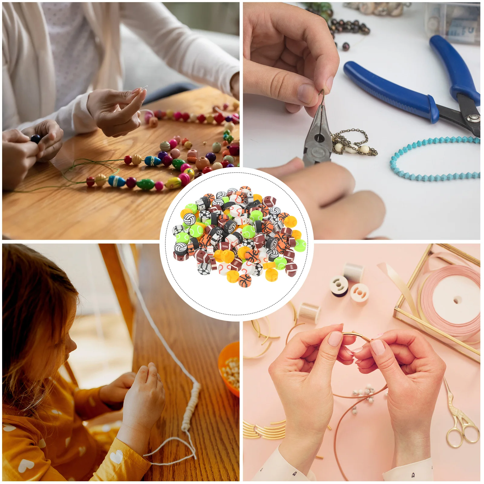 

200pcs Hollow Polymer Clay Football Theme Craft Beads For Diy Jewelry Making Necklace Spacer Beads Loose Art