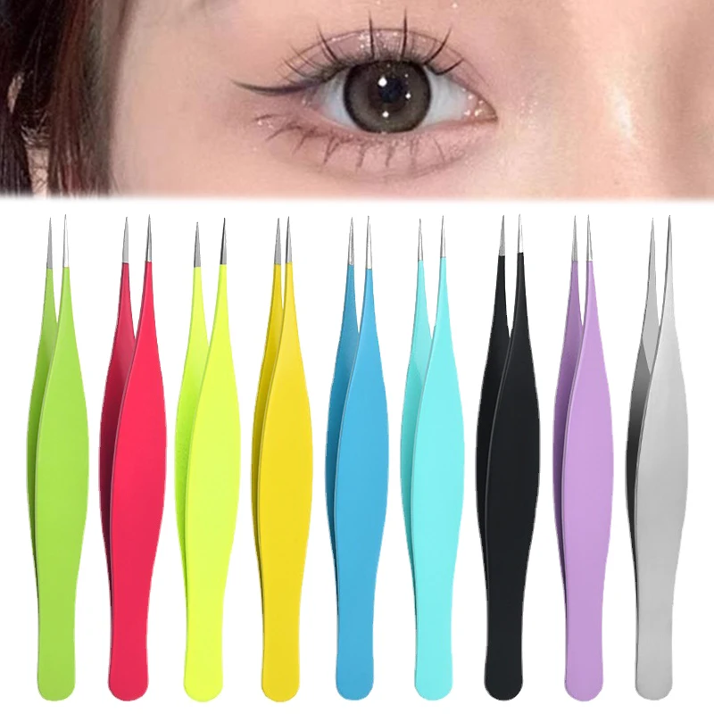 EyeblogugTweezer-Pince à épiler inclinée en acier inoxydable, extracteur de poils fins, pinces à sourcils colorées, outils de maquillage de beauté