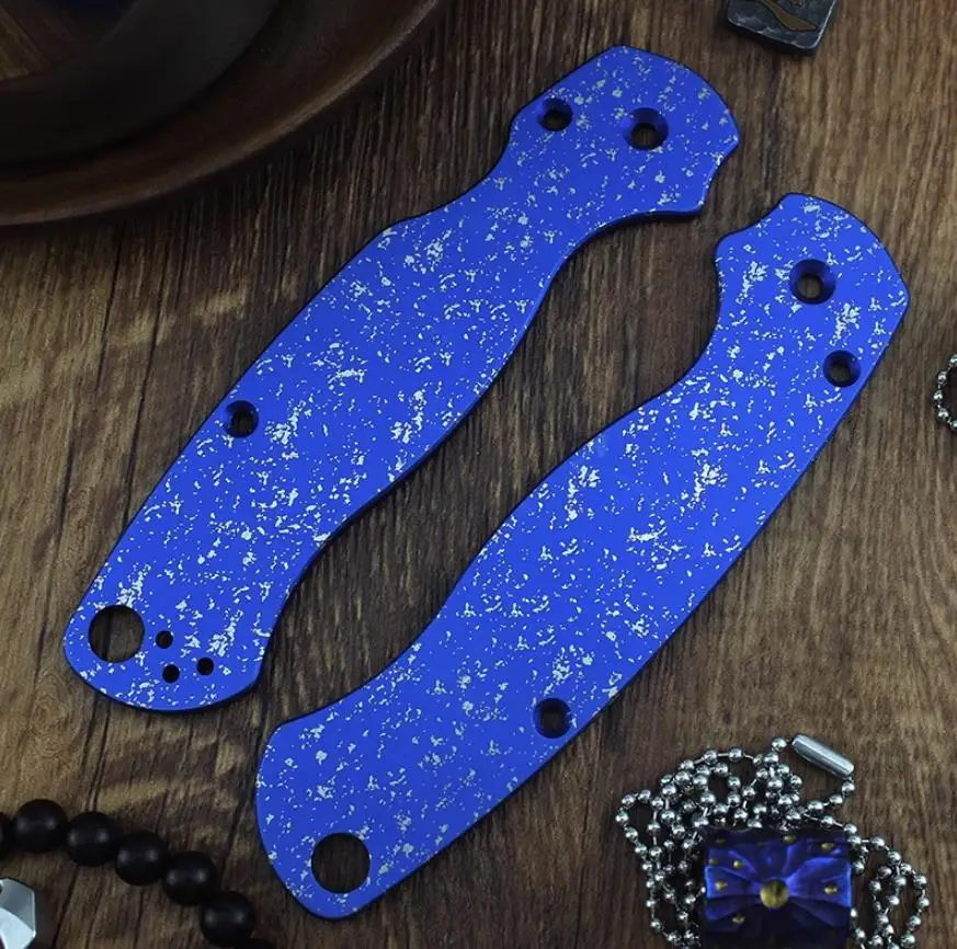 1 Pair Custom Made DIY Blue Gold Dot TC4 Handle Patch Scales for Spyderco C81 Para 2 Folding Knife Accessories