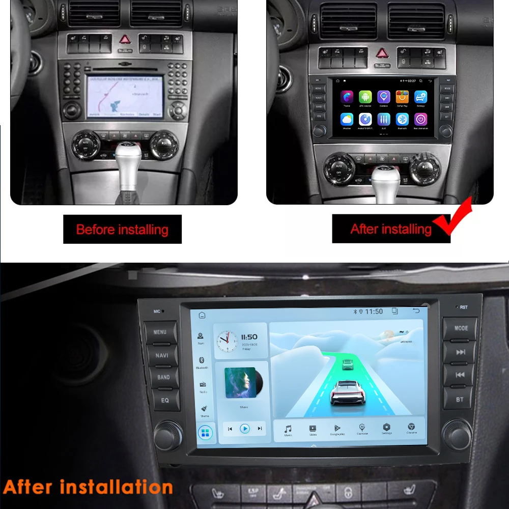 LELV Android 13 System Autoradio-Video-Player 8 Zoll für Benz W203 Auto-Play Android Auto-Unterstützung WiFi 4G-Stereosystem