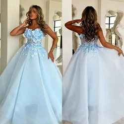 Customized Intricate Classic Organza Applique Flower Beading Pleat Ruched Draped A-line Strapless Long Dresses Homecoming Dresse