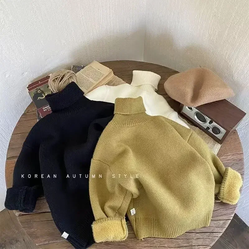 Children's Autumn Winter Fashion High Neck Pullover Long Sleeve Linen Fashion Versatile Kids Children's Clothing Sweaters Tops