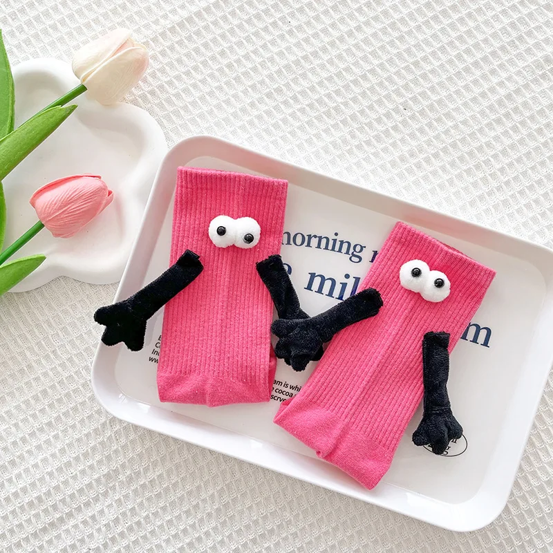 Paar magnetische Hand in Hand Socken Herbst rosa mittel bis lang Strumpf sportliche Oberbekleidung niedlichen weißen Stapels ocken