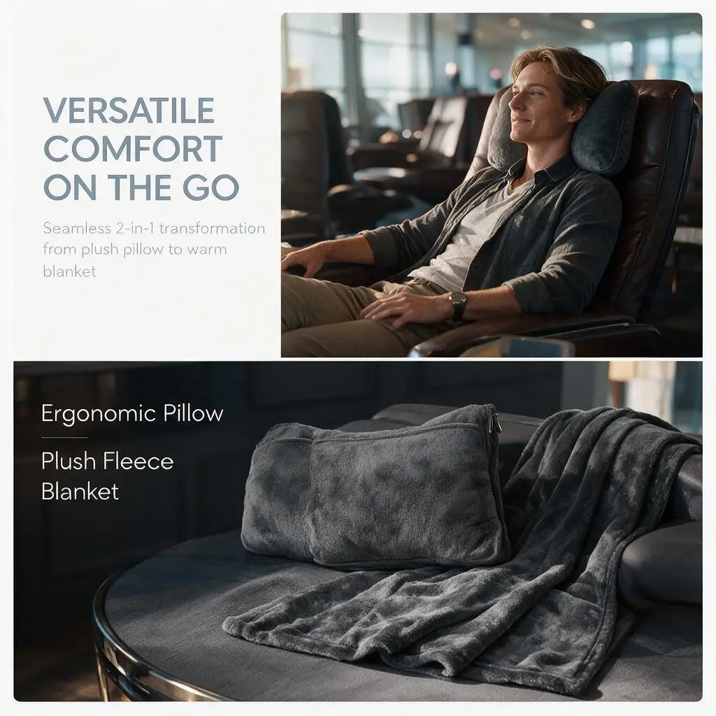 Cross-border new portable travel blanket, flannel car blanket, nap blanket, two-in-one split blanket, airplane blanket