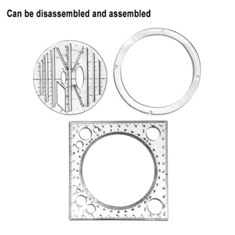 Multifunctional Rotatable Drawing Template Art Design Architectural Architect Solid Geometry Circular Drawing Measuring Scale