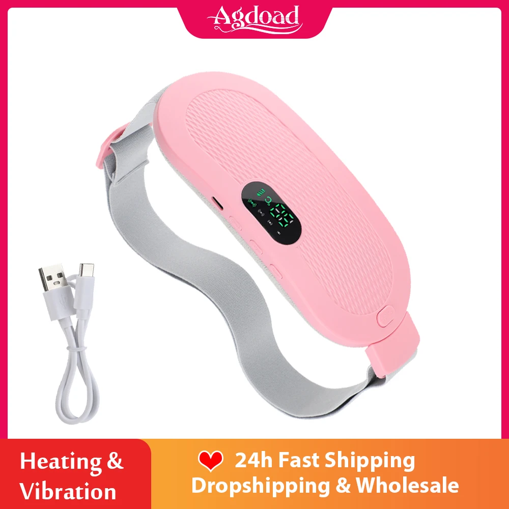 Electric Period Cramp Relief Massager Vibrating Heating Pad for Menstrual Pain Waist Stomach Abdominal Warm Palace Belt