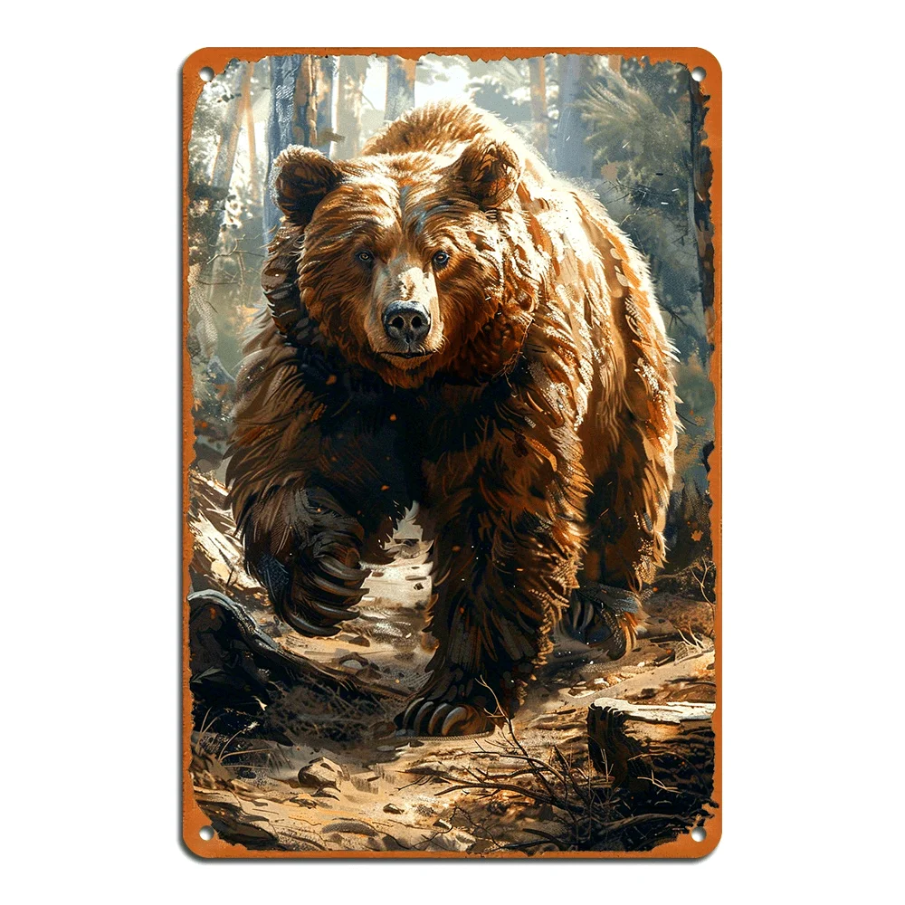 Vintage Brown Bear Forest Tin Painting 8x12 Inch Vintage Wall Art Nadaje się do dekoracji domu i baru Trwała żelazna konstrukcja