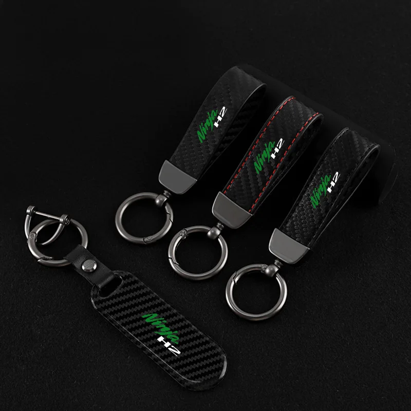 Leather Motorcycle keychain Horseshoe Buckle Jewelry for Kawasaki Kawasaki Ninja H2 Motorcycle Badge Keyring