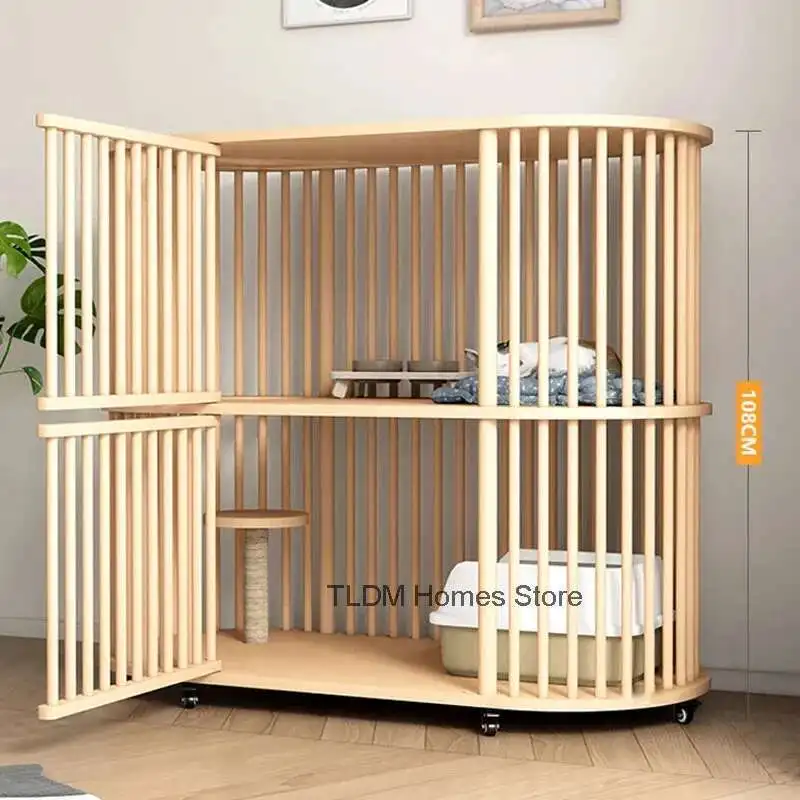 

Minimalist Solid Wood Cat House Indoor Cat Cage Pet Cage Light Luxury Creative Household Large Free Space Cages for Cats Villa
