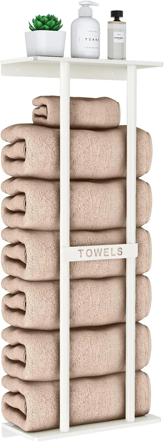 

Wall Towel Rack for Rolled Towels, Towel Storage for Small Bathroom Can Holds 6 Large Towels, 30 inch Towel Racks with Shelf,