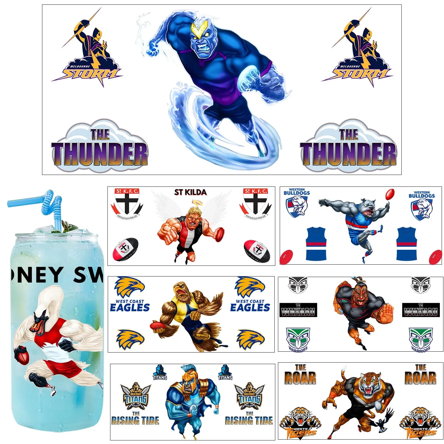 

Australia Rugby team mascot easy peel waterproof Party DIY Decals 3D transfers uvdtf tumbler seal stickers 16oz uv dtf cup wraps