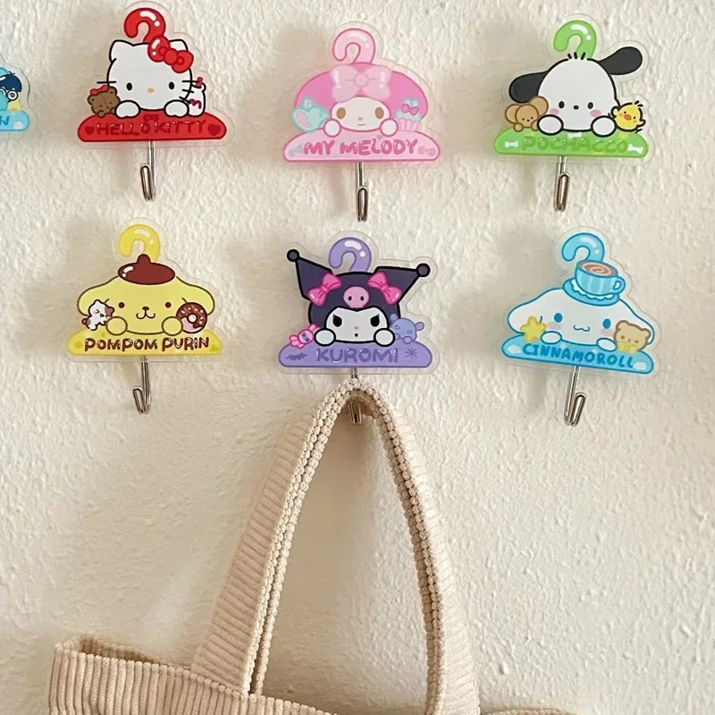 Sanrio Wall Hanging Hook for Clothes Hat Scarf Key Kawaii Mymelody Kuromi Cinnamoroll Hanger Rack Wall Decoration Free Punching