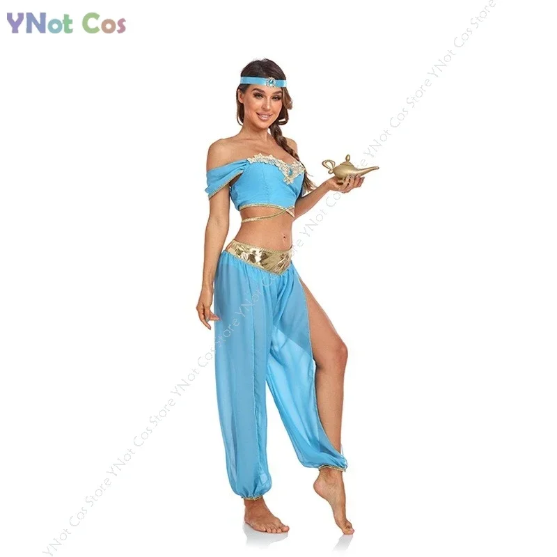 

Womens Belly Dance Costume Carnival Festival Arabian Cospaly Costumes Romper Shiny Hairdecor for Halloween