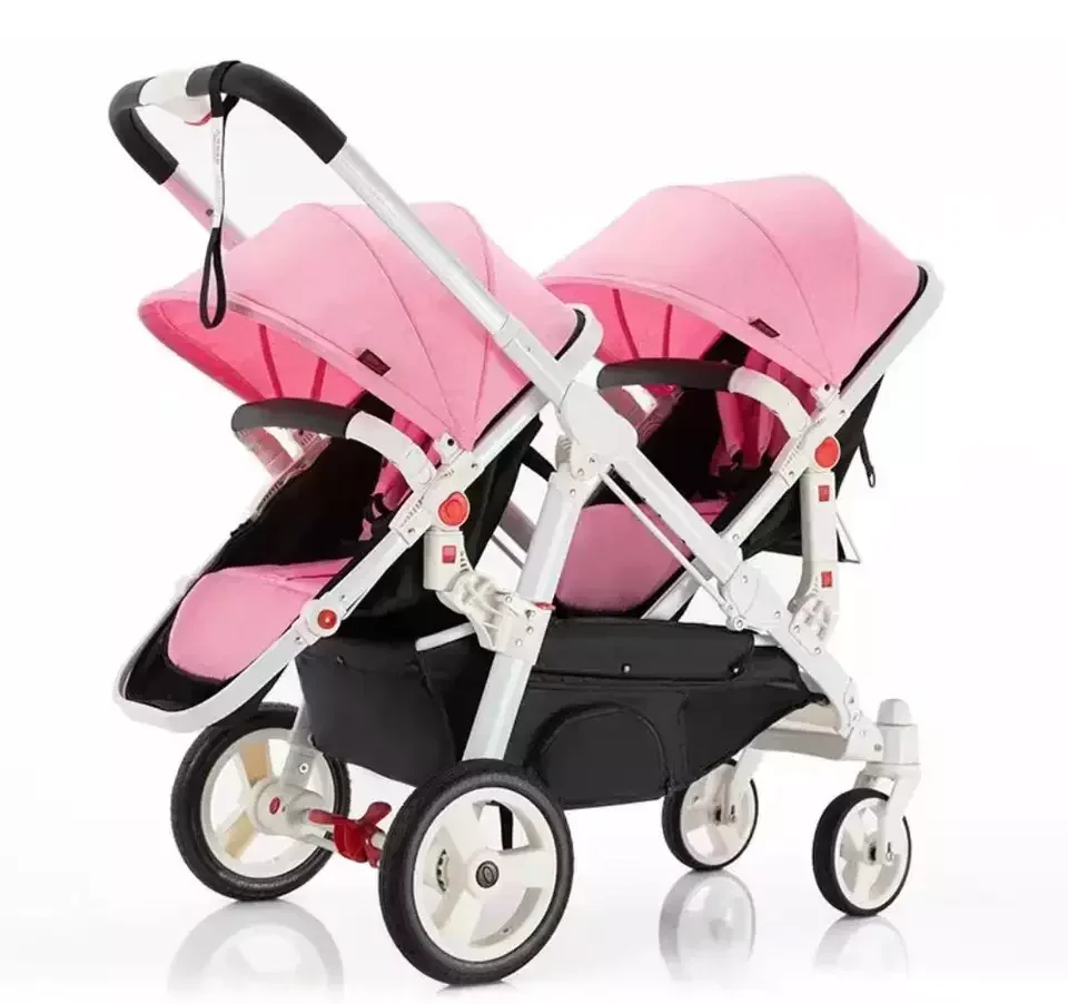 2024 New Design Wholesale 3 In 1 Folding Detachable Double Twins Baby Stroller with car seat For 0-3 Years Old Babies