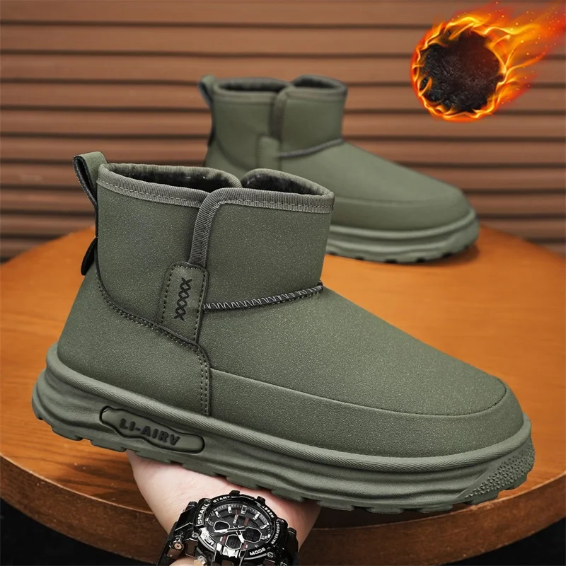 أحذية ثلج معزولة لعام 2025 للرجال، مبطنة بالفرو الصناعي ومضادة للانزلاق، مثالية لعيد المحاربين القدامى والتزلج أو التزلج على الجليد