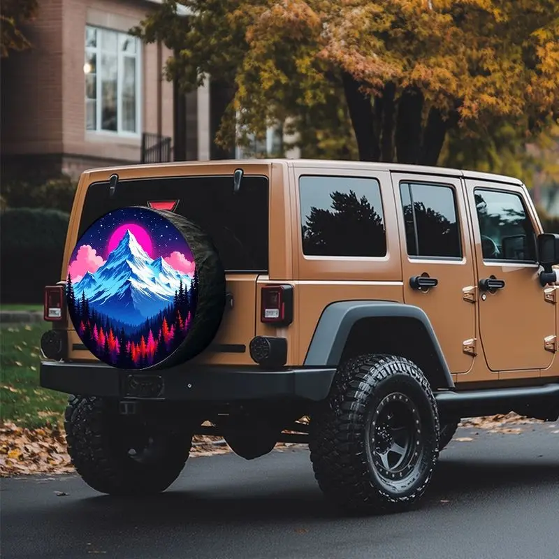 Penutup Ban Starry Night Mountain & Forest - Poliester Tahan Lama Cocok Untuk Segala Cuaca Untuk SUV, Pikap, Mobil - Desain Langit Berbintang yang Cerah