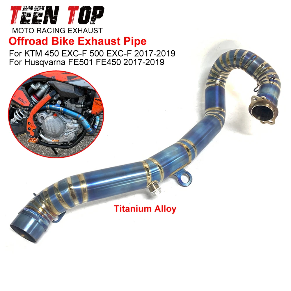 

Titanium Alloy Blue Offroad Bike Exhaust Pipe For KTM 450 EXC-F 500 EXC-F Front Link Pipe Exhaust Elbow 50mm 450 exc-f 2017-2019