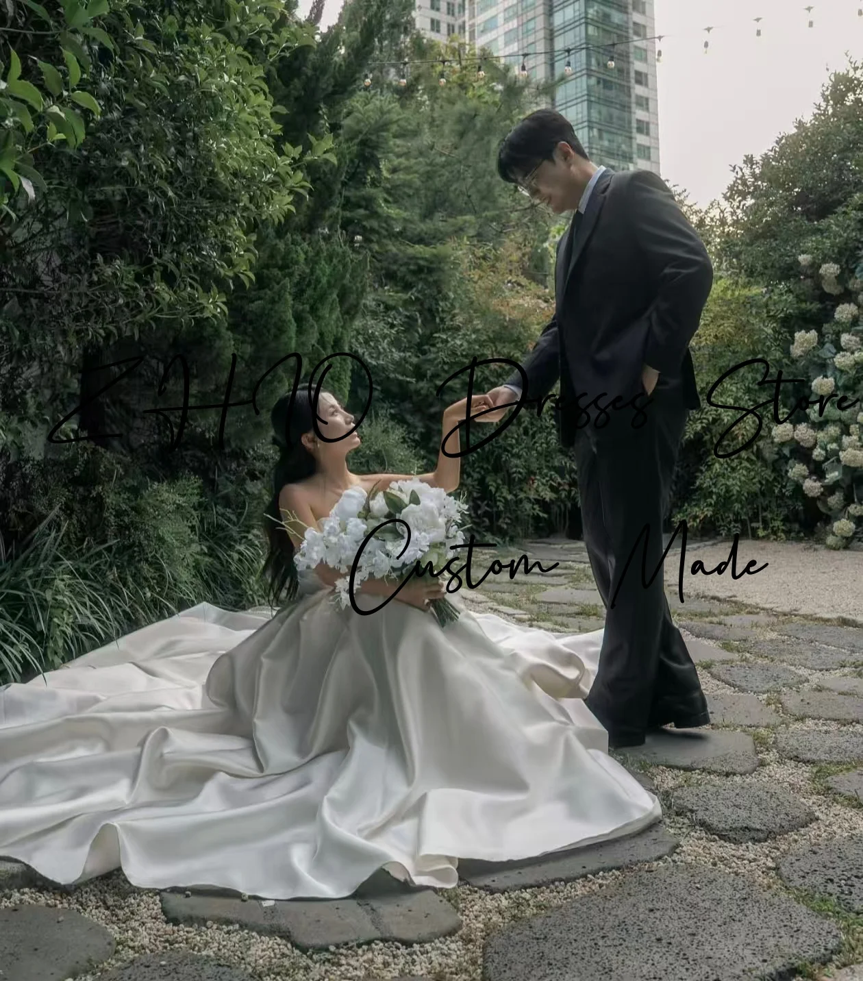 ZHIO – robe de mariée élégante, asymétrique épaule dénudée, en taffetas blanc, pour séance Photo coréenne, robe de réception de mariée personnalisée