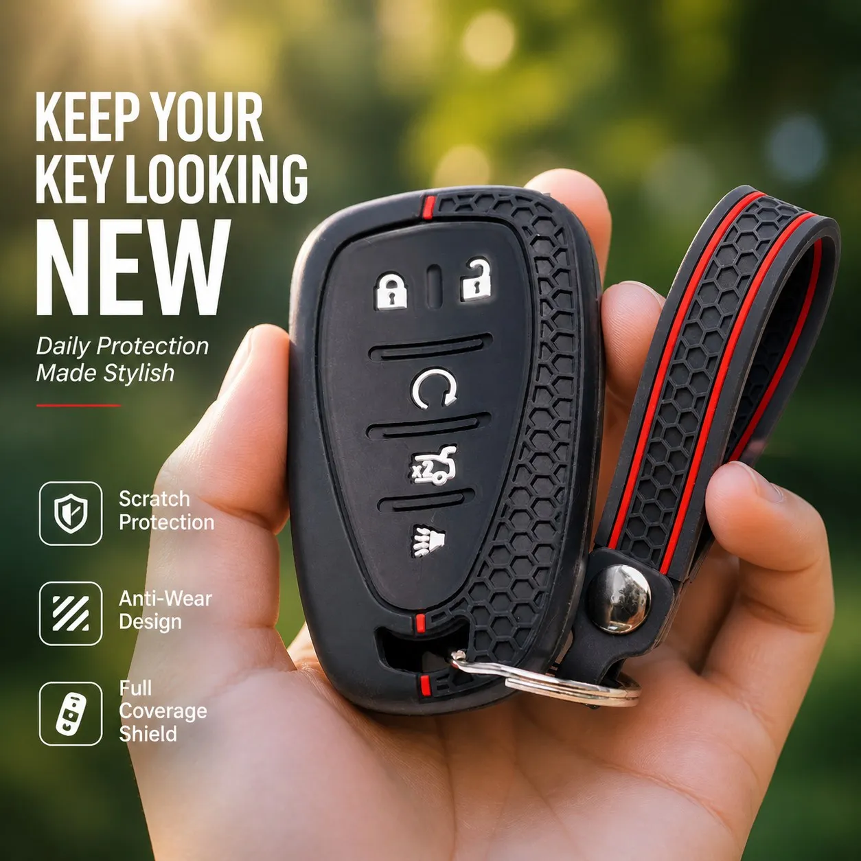 Key Fob Cover for Chevrolet Equinox Malibu XL Cruze Blazer Traverse Trax Sonic with Keychain Anti-Scratch Shockproof Soft Grip