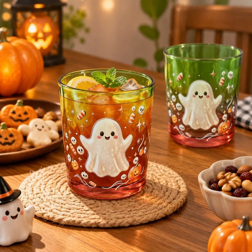 Collectible Clear Ghost Glass Cup Pumpkin Skull Print Cute Funny Wine Glass 2D Pattern Decorations Halloween Glass Gifts
