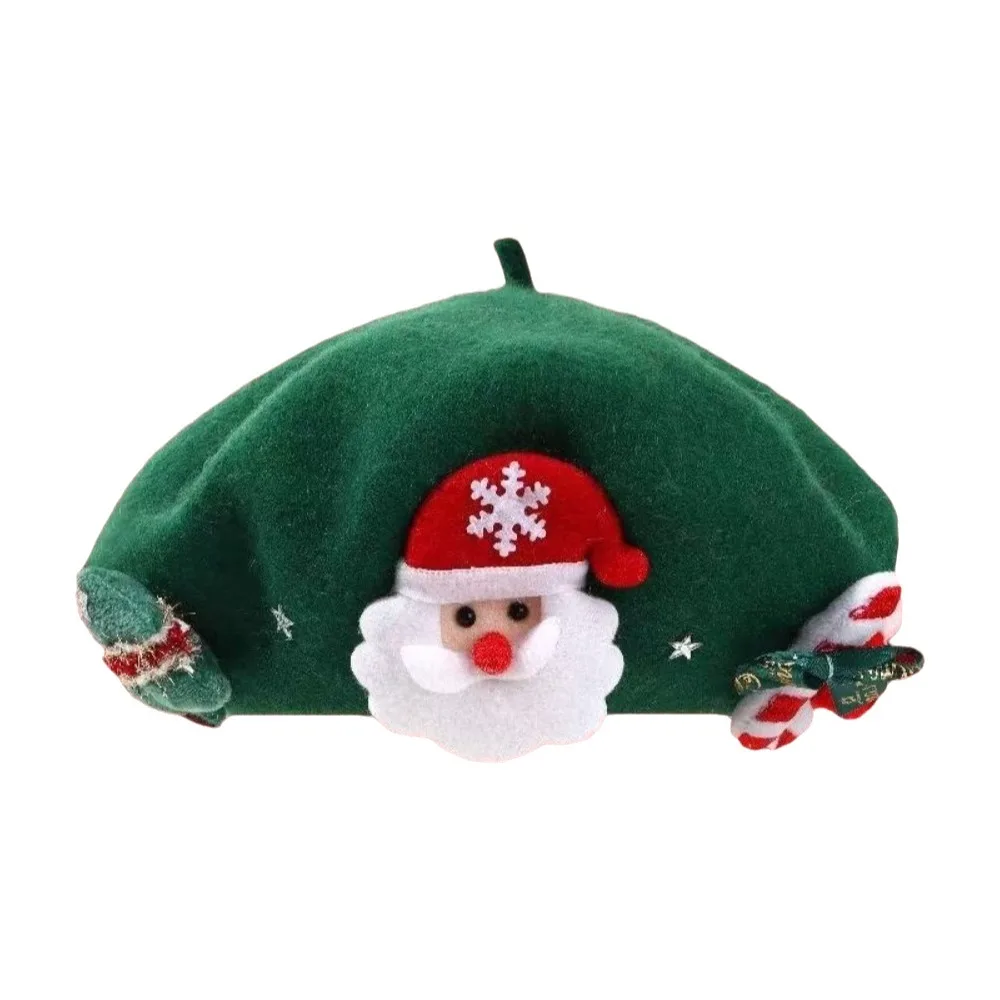 Fashion Solid Color Christmas Beret Star Christmas Tree Santa Claus Beret Octagonal Hat Warm Xmas Painter Hat Children