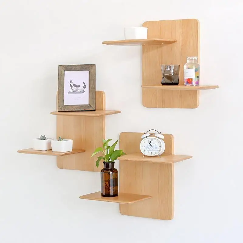 

Real Wood Wall Mounted Shelf Living Room Bedroom Decorative Home Storage Rack Luxury Style Kitchen Wall Hanging Shelf