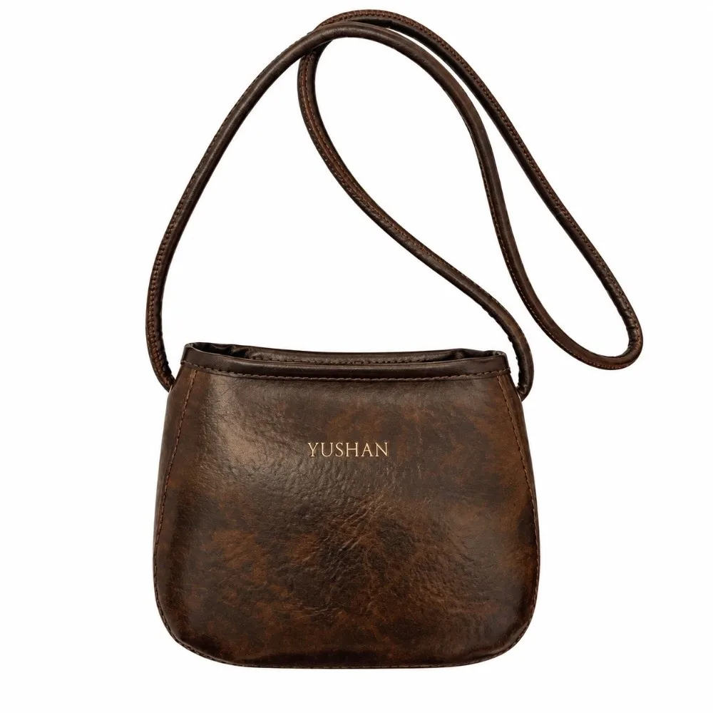 Retro Style PU Leather Crossbody Bag Adjustable Strap Solid Bucket Bags Mini Shoulder Bag For Women