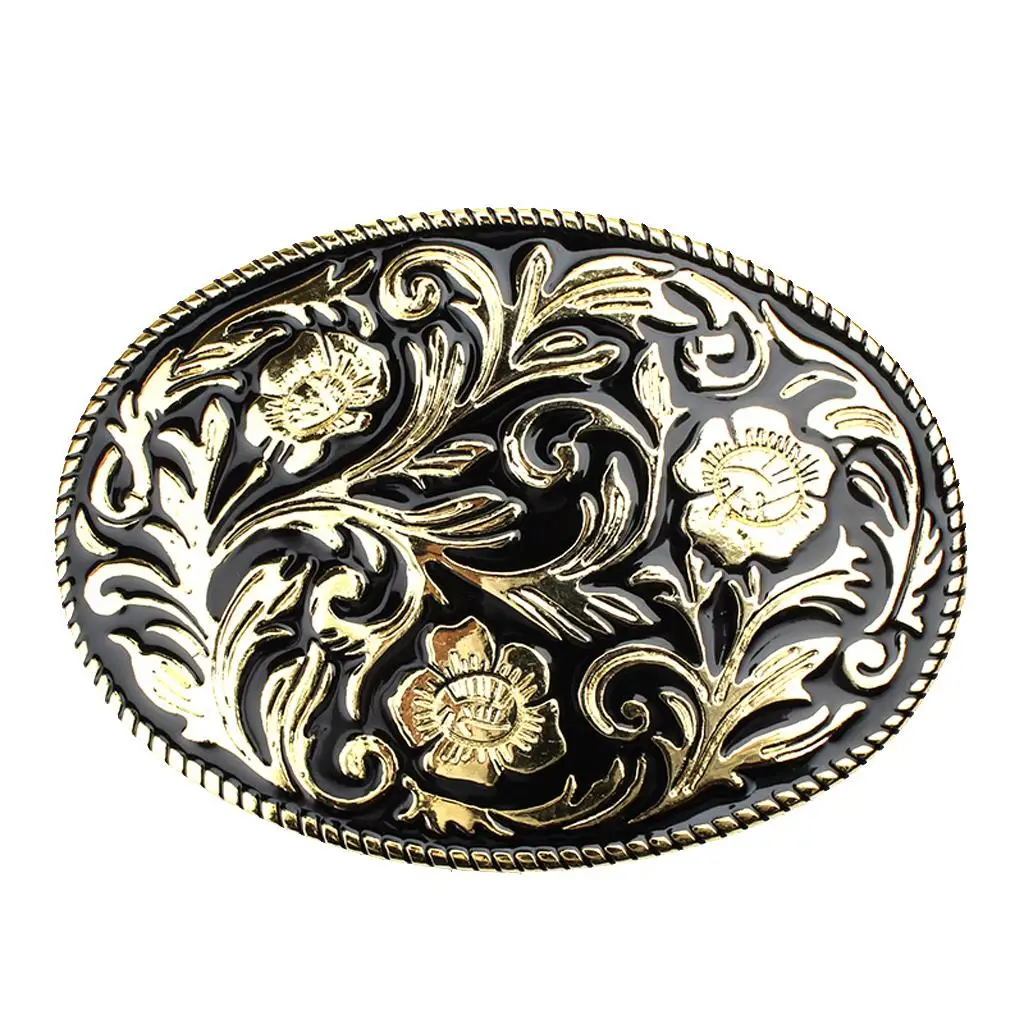 Engraved Gold Floral Pattern Belt Buckle Ancient Tang Grass Buckle for Men