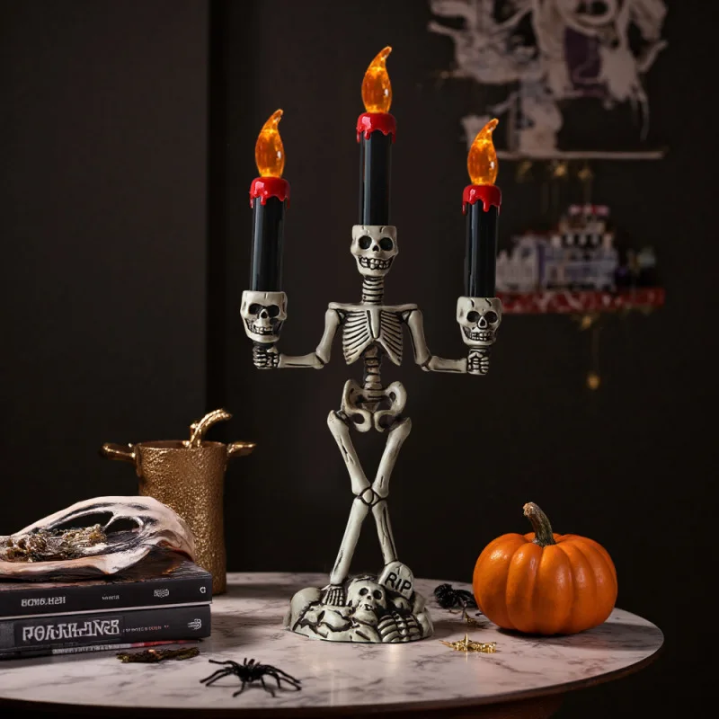 Halloween Skeleton Hand LED Candle Lamp Battery Operated Flameless Tea Light Stand for Table Centerpiece Spooky Party Decoration