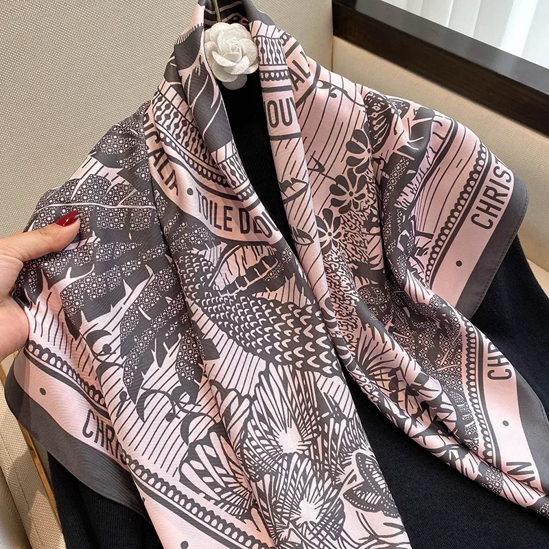 2022 Silk Scarf 90x90cm Luxury BrandDesigner Hair Print Head Large Handkerchief Hijab Shawl Women Bandanna Foulard Muffler Wrap