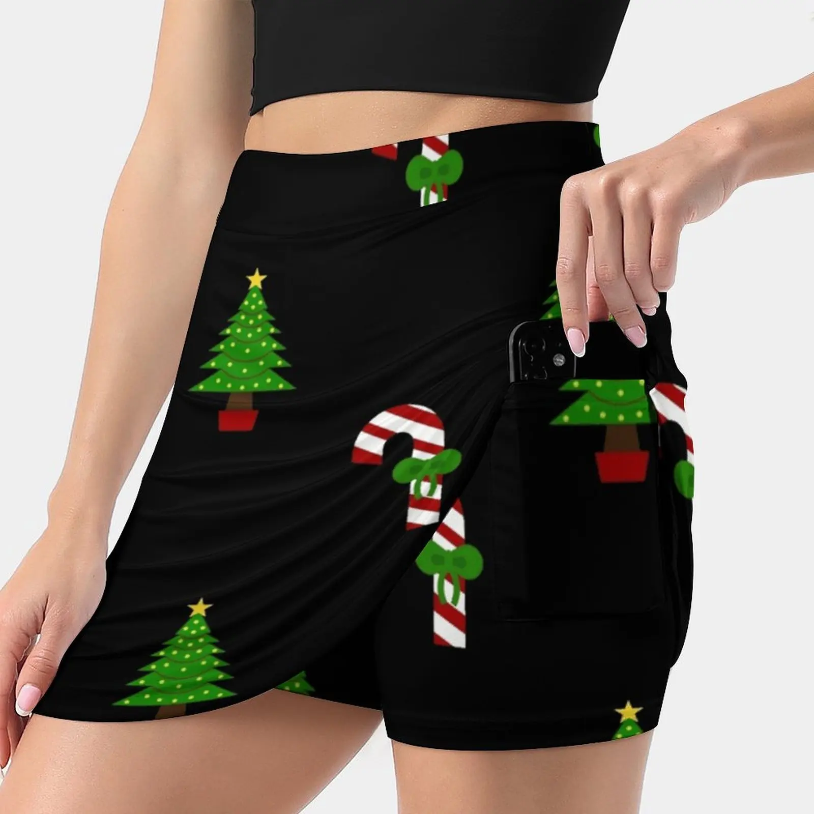 Christmas Trees And Candy Canes Korean Fashion Skirt Summer Skirts For Women Light Proof Trouser Skirt Gorgeous Festive Graphic