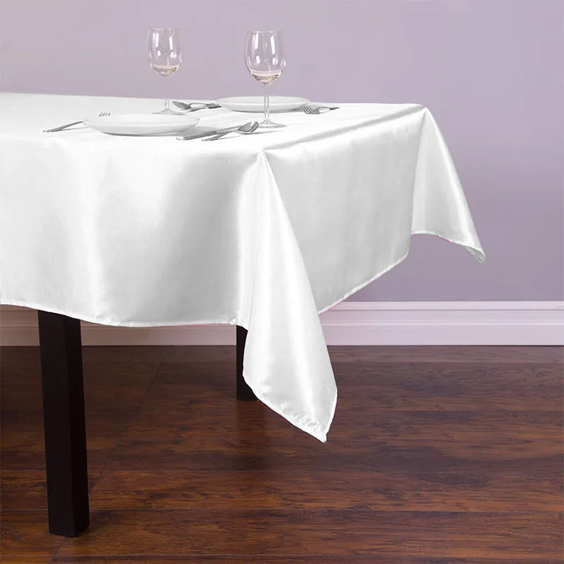 

1pcs Tablecloth White Double Stitched Edge Rectangular Satin Black Table Cloth For Christmas Party Wedding Decorations 145x304cm