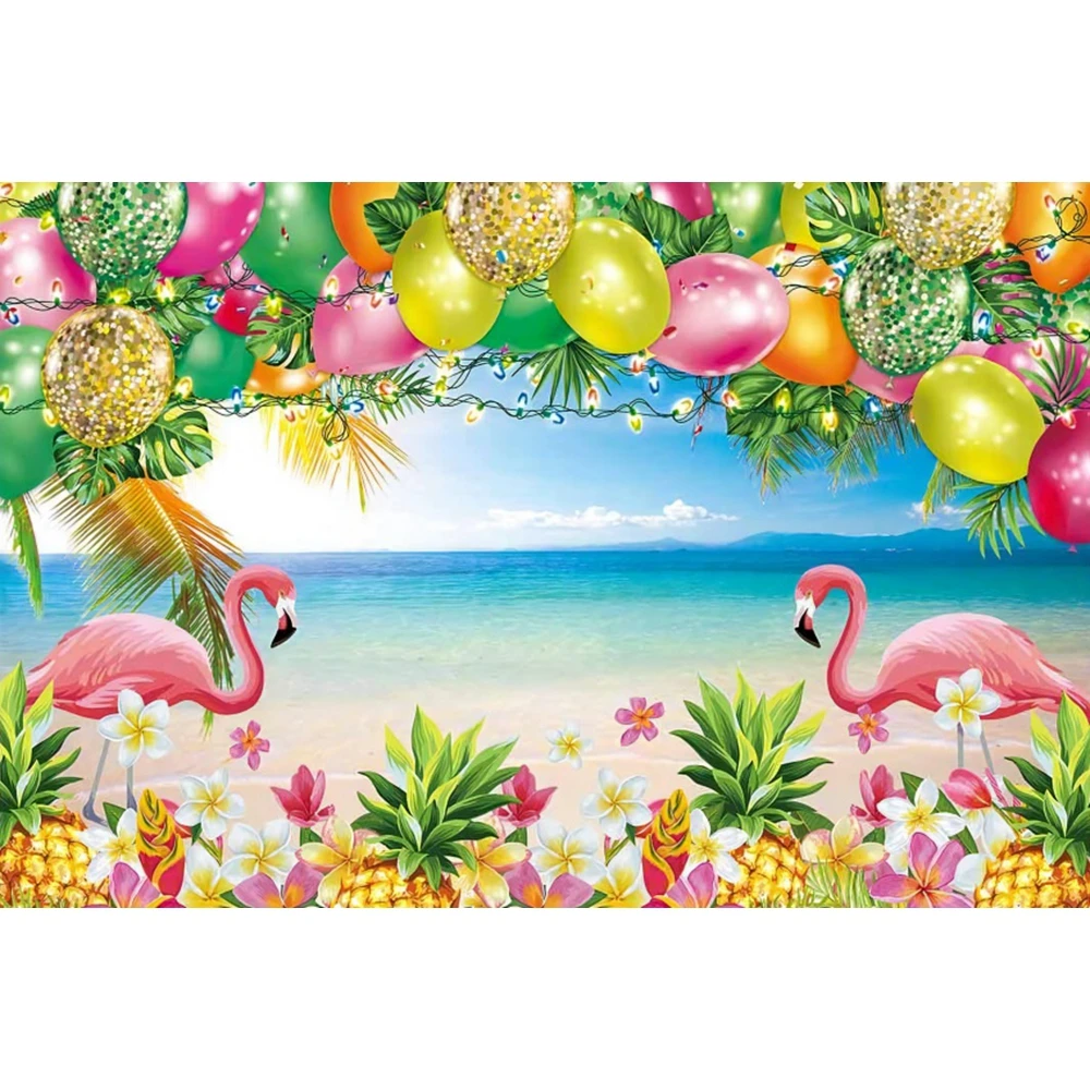 Fondo personalizado de flamenco para fiesta de cumpleaños, telón de fondo de bosque, hojas verdes, playa Tropical de verano para estudio fotográfico