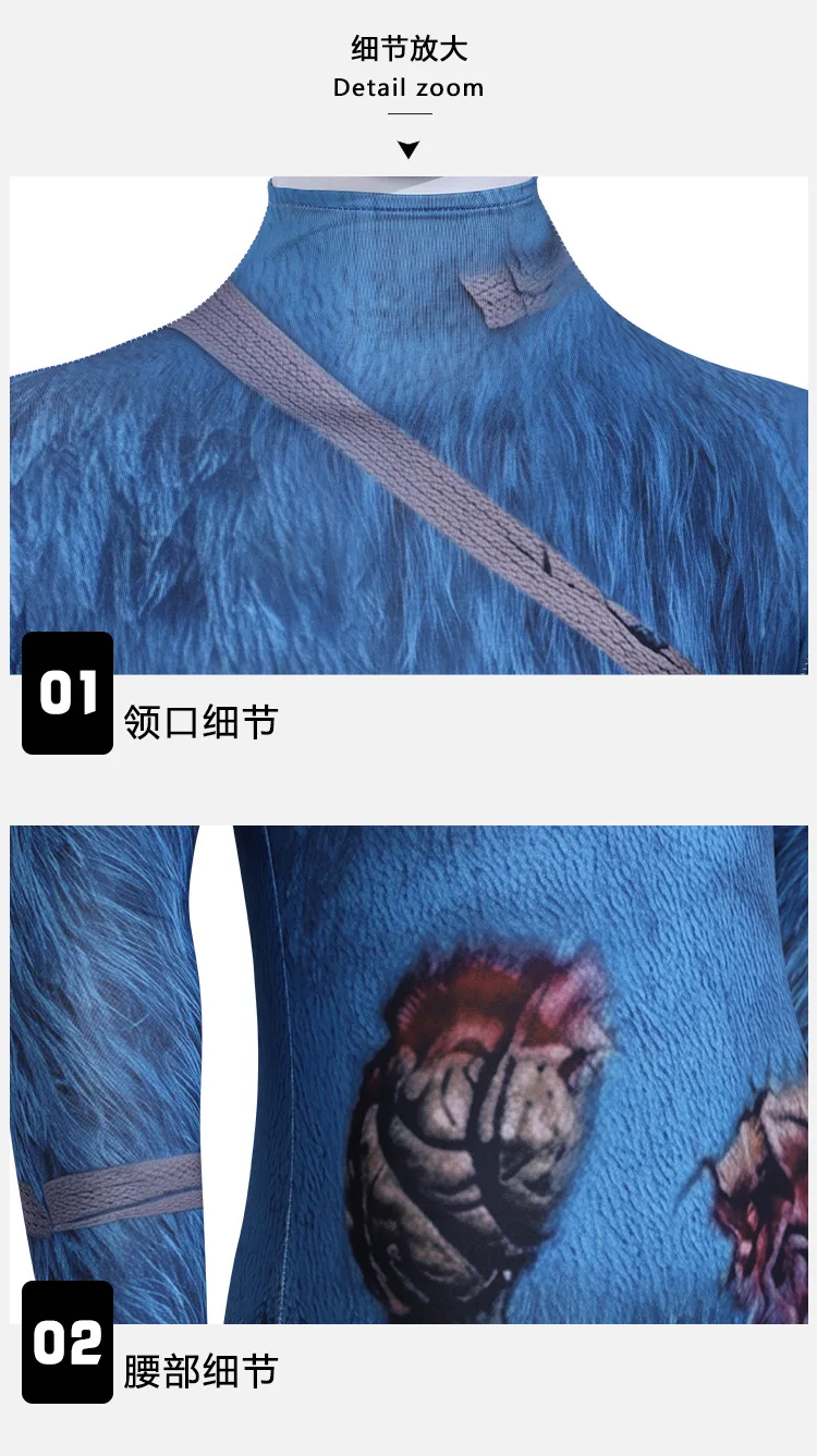 Anime cosplay costume Huggy Wuggy dark blue Jumpsuits Nice Stitching cosplay outfit for people Halloween Carnival Performance view 4