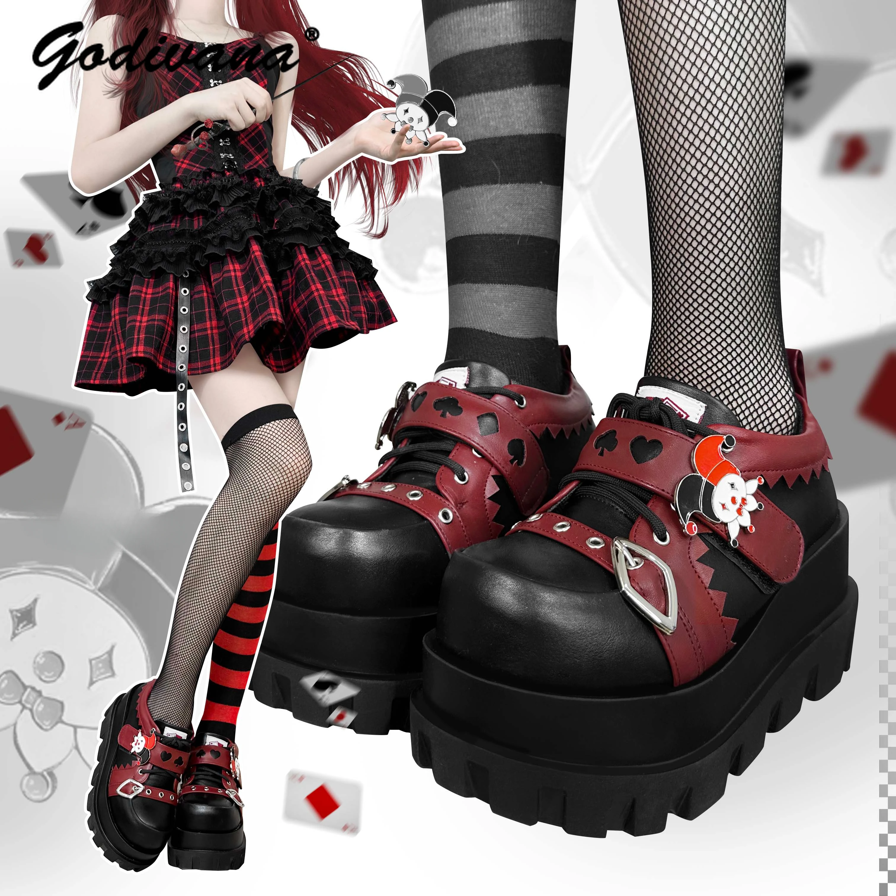 

Original Y2K Sub-Culture Clown Poker Punk Style Hot Girl Platform Shoes 2024 Spring and Autumn Female Thick Bottom Pump Shoes