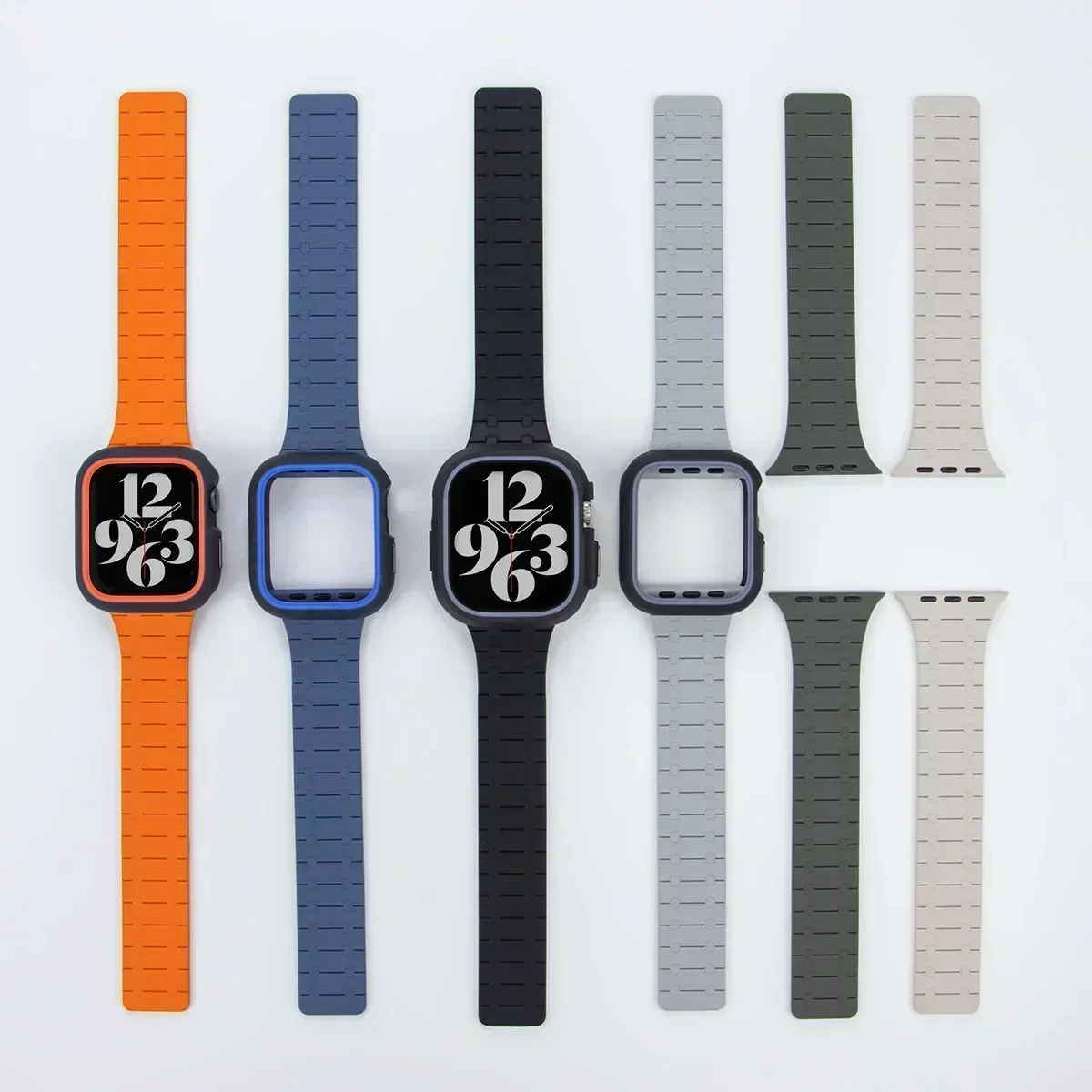 กรณีTPU + สายซิลิโคนสําหรับApple Watch Band Ultra 2 49 มม.45 มม.44 มม.41 มม.ป้องกันกรณีสร้อยข้อมือสําหรับIwatch Series 9 8 7 6 5 4